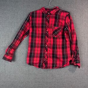 Time and Tru Red Black‎ White Plaid Button Up Long Sleeve Shirt Women's Size S